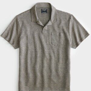 Men's Todd Snyder Houndstooth Knit Polo Sweater Linen - L